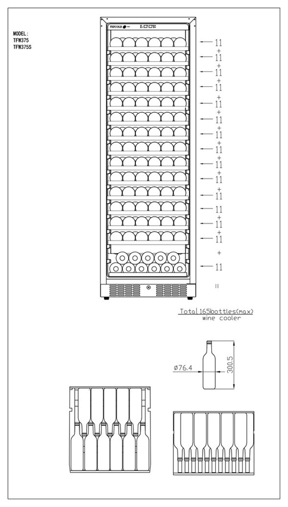 Шкаф винный tefcold tfw375f дверь без рамы