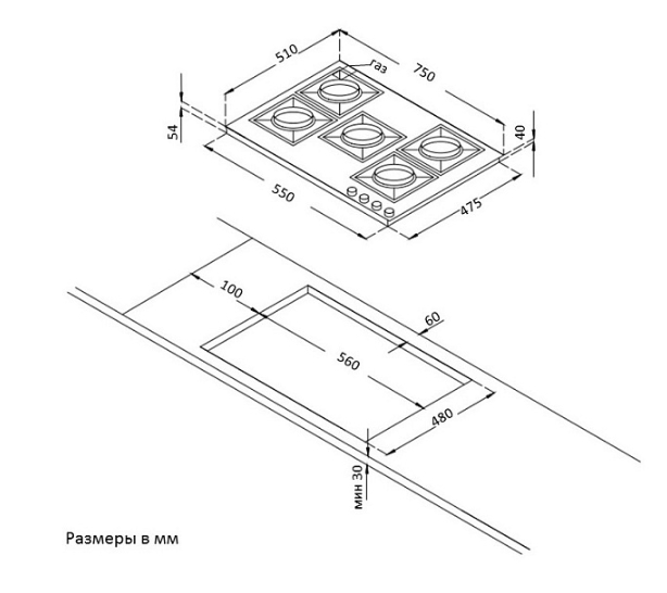 Размеры варочных панелей газовых для кухни