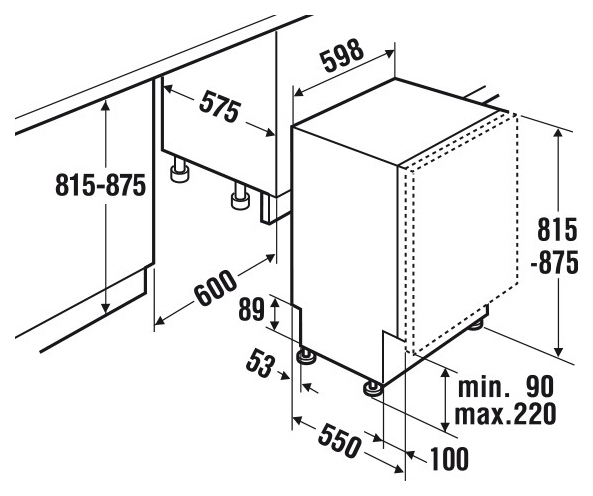 Высота встраиваемой посудомоечной машины 60 от чистого пола под столешницу