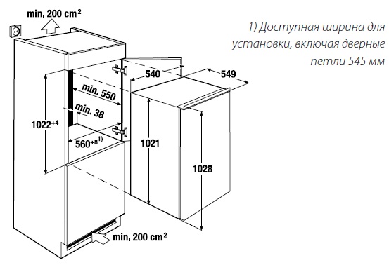 Глубина шкафа для встроенного холодильника