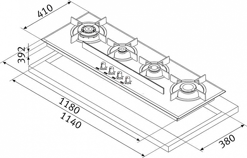 Газовая панель для кухни размеры