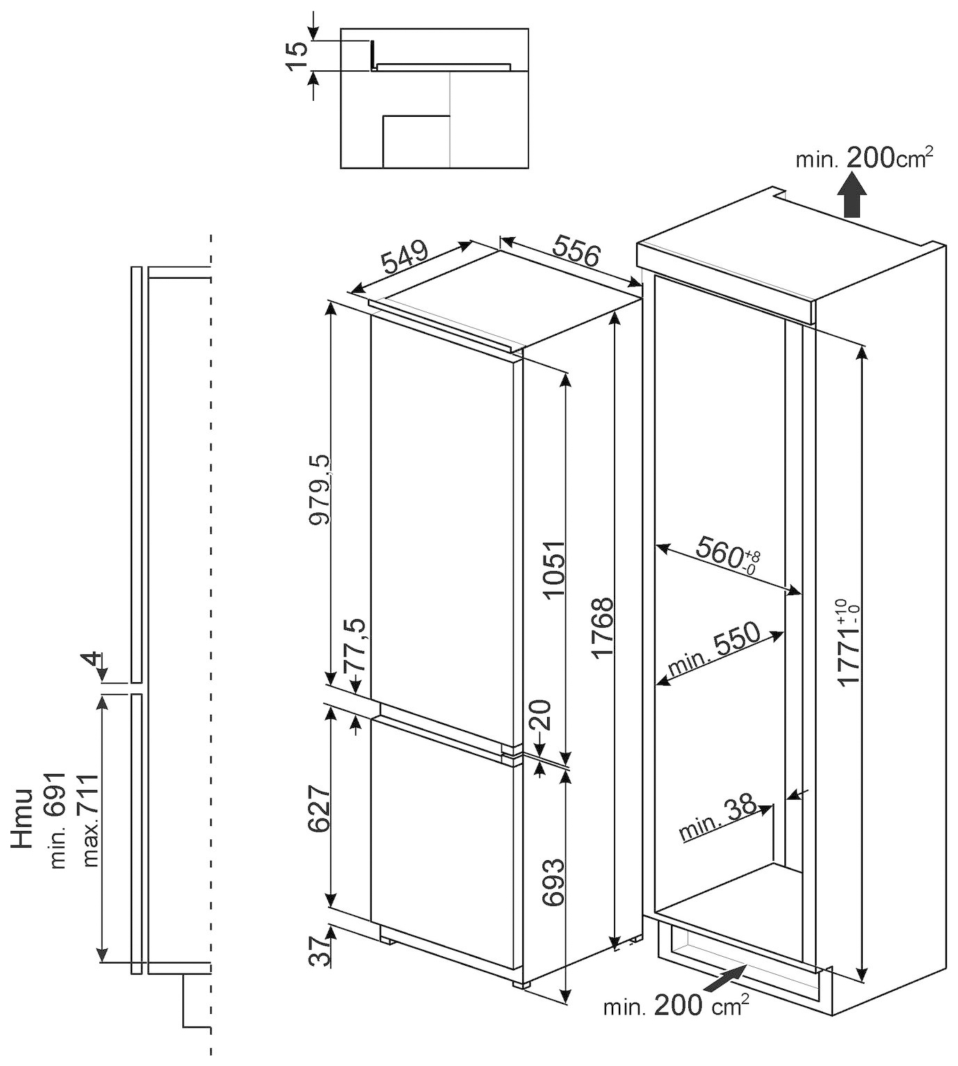 Размер короба для встраиваемого холодильника